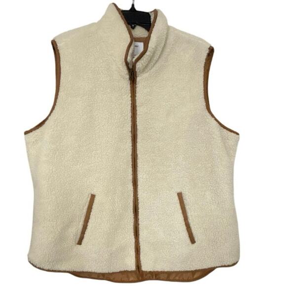 Old Navy Cream & Rust Brown Sherpa Vest XXL Outdoor Cozy Fall - Picture 1 of 10
